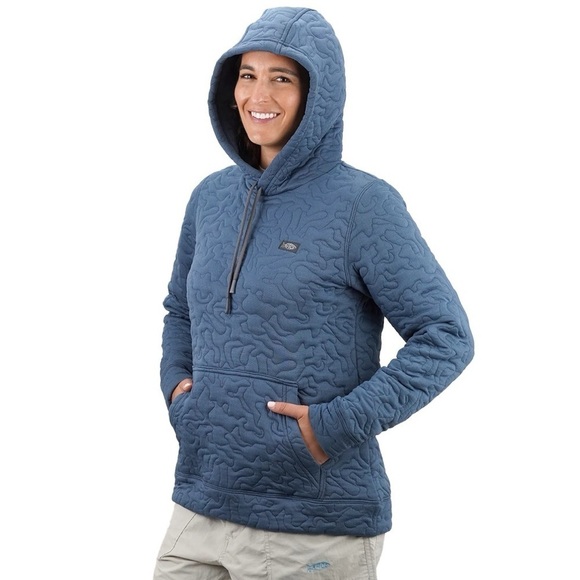 AFTCO Women's Quilted Refuge Hoodie Pullover Outdoor Fishing Sustainable Blue S - Picture 2 of 13